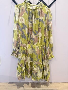 Velvet by Graham & Spencer Sheer Floral Pullover Dress in Lime and Pale Lavender
